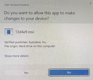 Dialog box for autoask asking the user to allow this app to make changes to the device.