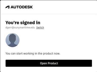Dialog box informing the user that they have signed into an Autodesk product.