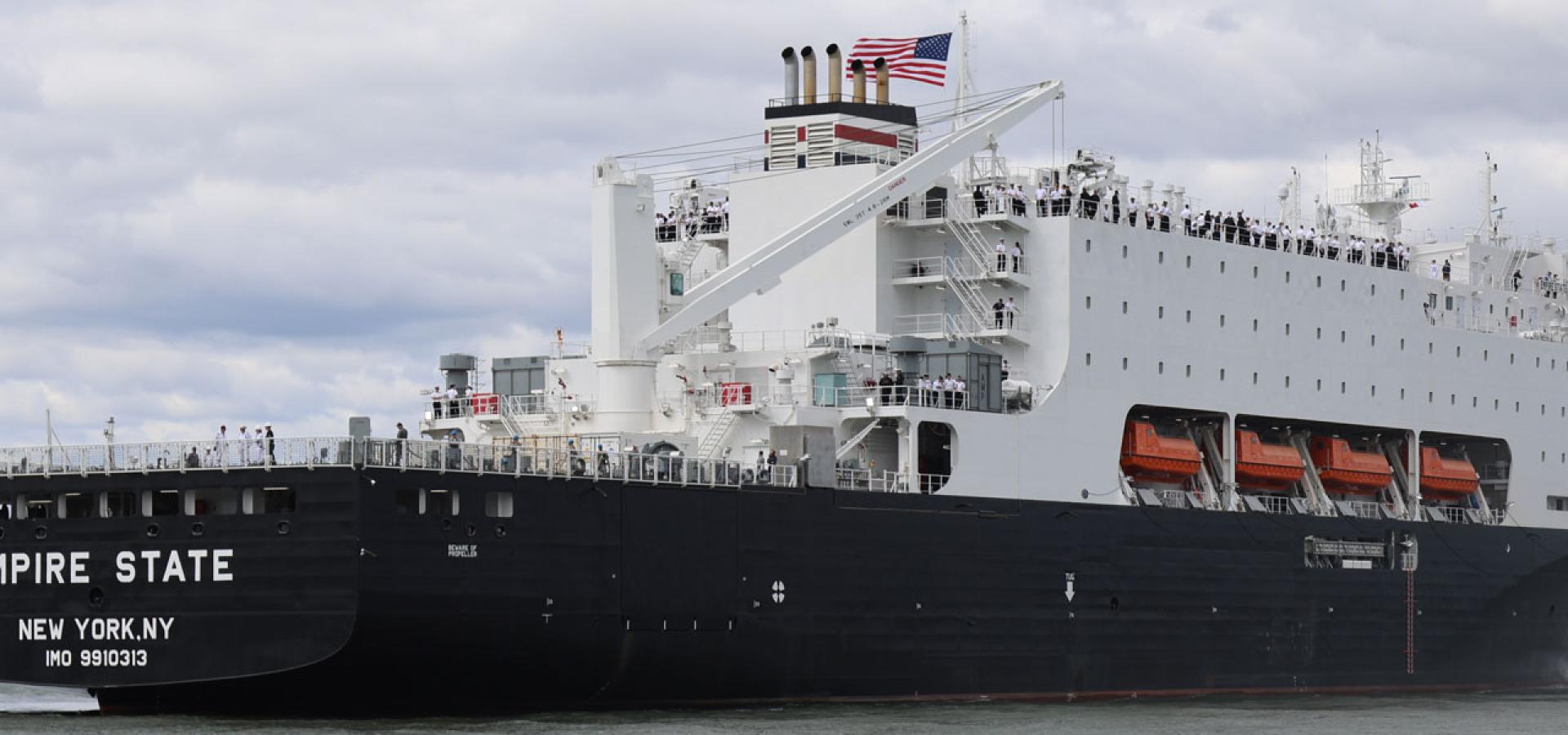 A ship carrying over 500 cadets docks in Charleston Harbor during Memorial Day weekend