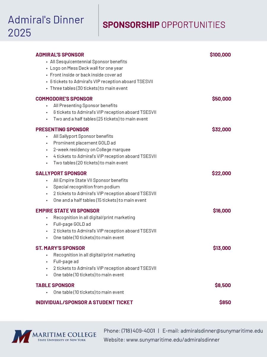 Admiral’s Dinner Sponsorship Opportunities 